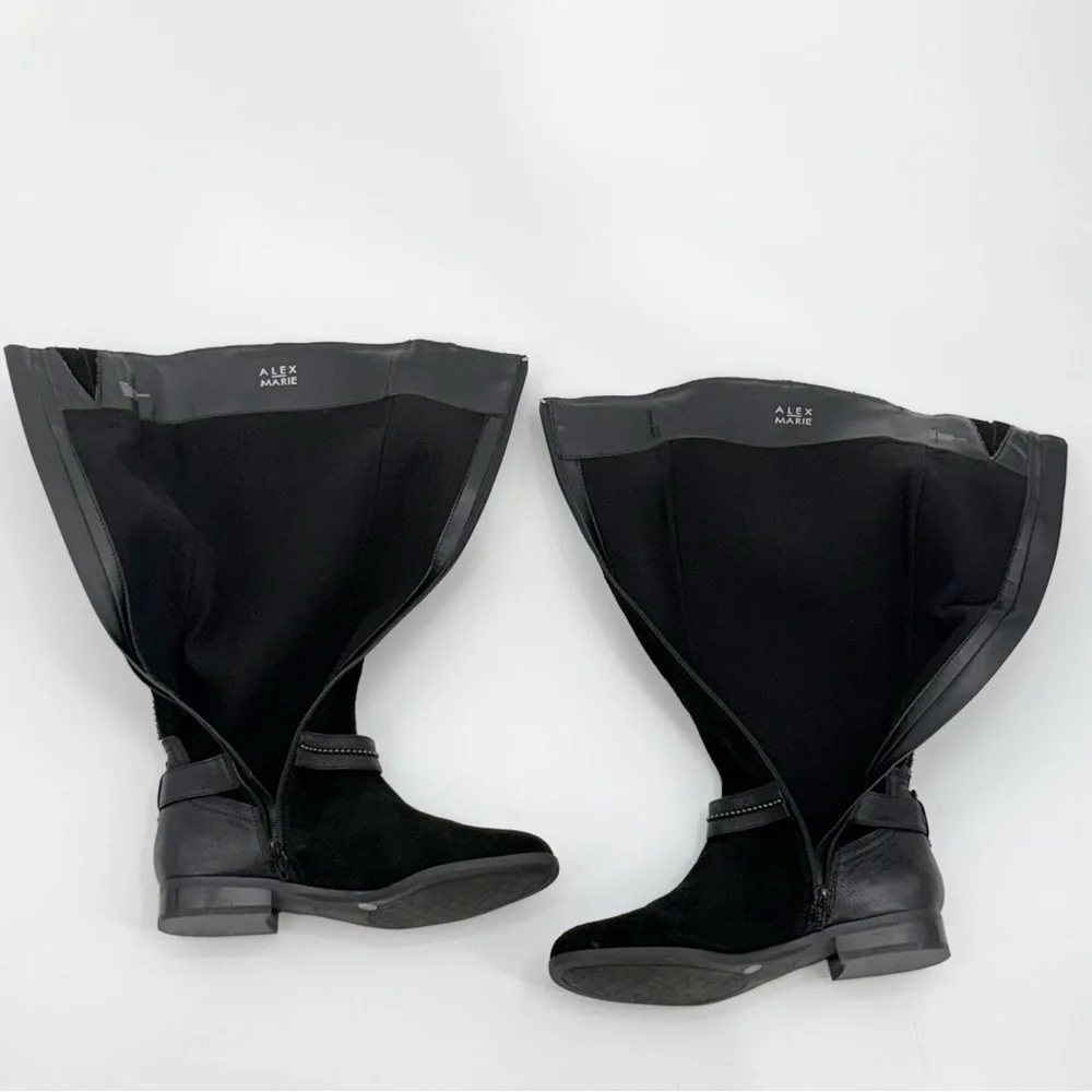 Alex Marie Davian Black Knee High Boots Women’s 9.5M Suede Leather Riding Boots